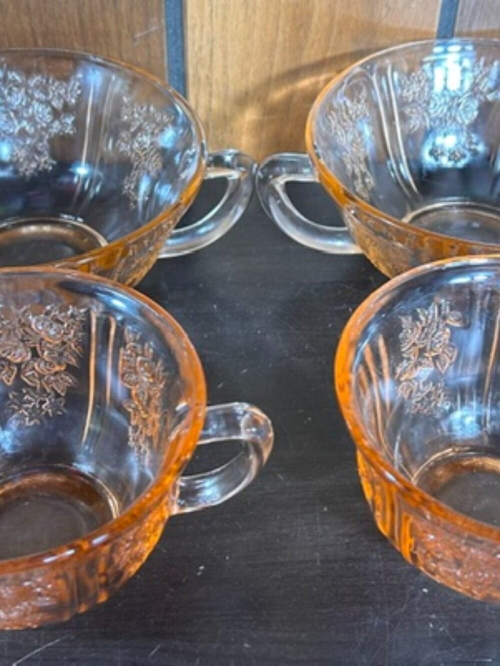 Vtg Federal Sharon (Cabbage Rose) Pattern Pink Depression Glass 2 Cups 2 Bowls